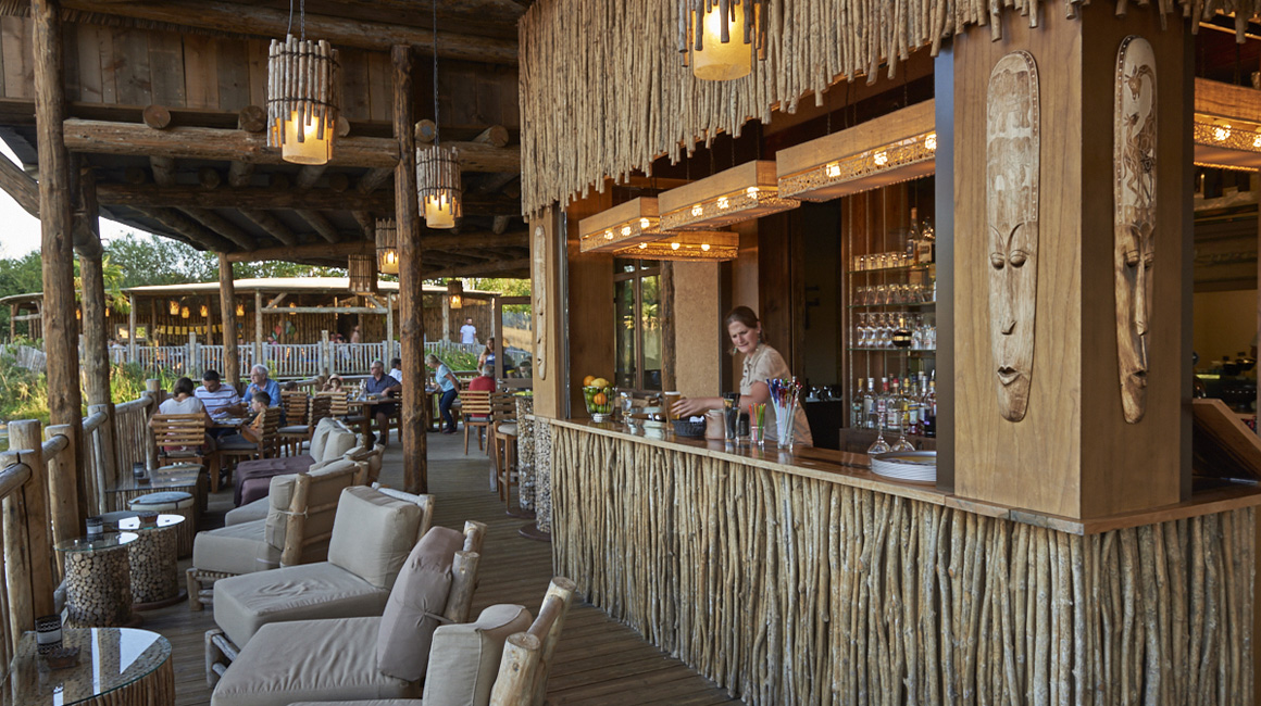 Dégustez un cocktail sur la terrasse du Tanganika avec la vue sur les plus beaux animaux d'Afrique